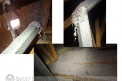 This dryer vent pipe malfunctioned a long time ago and has been blowing dryer lint all over the attic