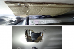 This piece of cardboard was screwed into the laundry room wall behind the dryer. It covered a rather creative dryer outlet installation. 
