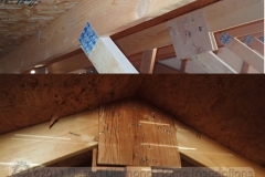 Top left: factory installed gusset plate. Top right and bottom: Handyman special gusset plate...