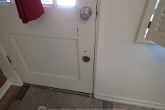 Deadbolt mounted extra low to make it easier for the toddler to escape