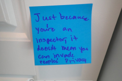 The owners of this new construction home hired me for a warranty inspection. Their teenager left this note for me on their closet door. 