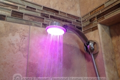 Shower head with built-in disco light show for extra shower ambiance