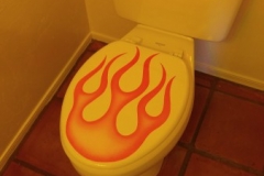 We are not sure whether the previous home owner was a fan of fast cars or hot food...